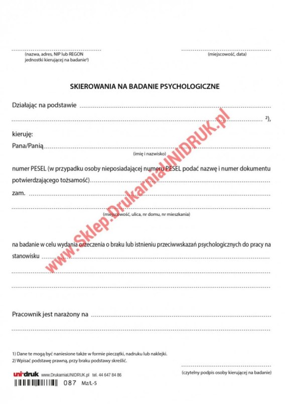 Skierowanie Na Badanie Psychologiczne Druk